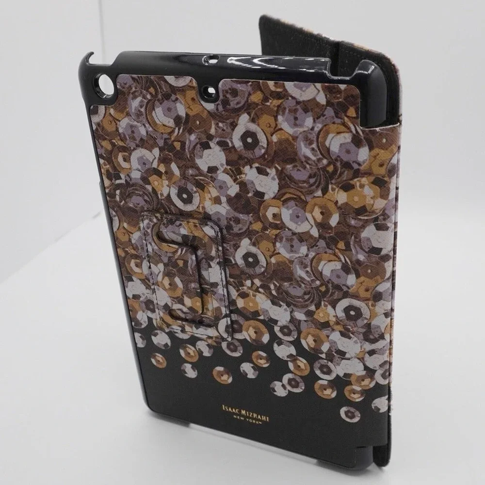 Isaac Mizrahi New York iPad Mini Folio Case Gold Silver Sequin Print Stand 34-14
